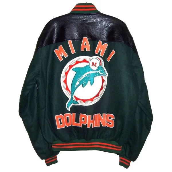 90’s Miami Dolphins Throwback Black & Green Wool Varsity Jacket