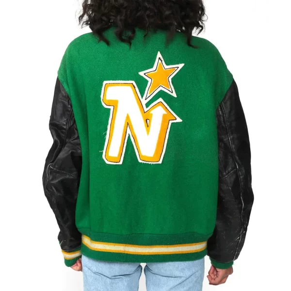 90’s Minnesota North Stars Green Wool Leather Varsity Jacket