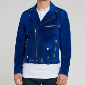 Attitude Biker Blue Suede Leather Jacket