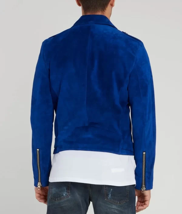 Attitude Blue Suede Biker Leather Jacket