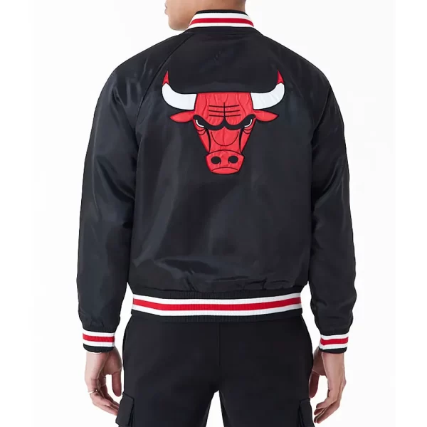 Black Chicago Bulls Applique Bomber Satin Jacket