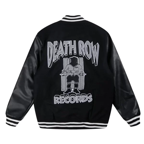 Black Death Row Records Full-Snap Wool Leather Varsity Jacket