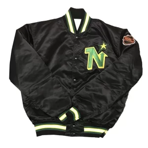 Black Minnesota North Stars NHL Satin Jacket