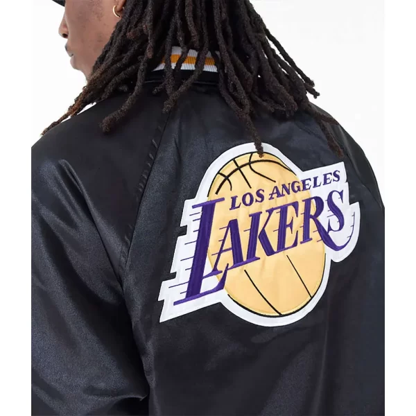 Black NBA Los Angeles Applique Bomber Satin Jacket