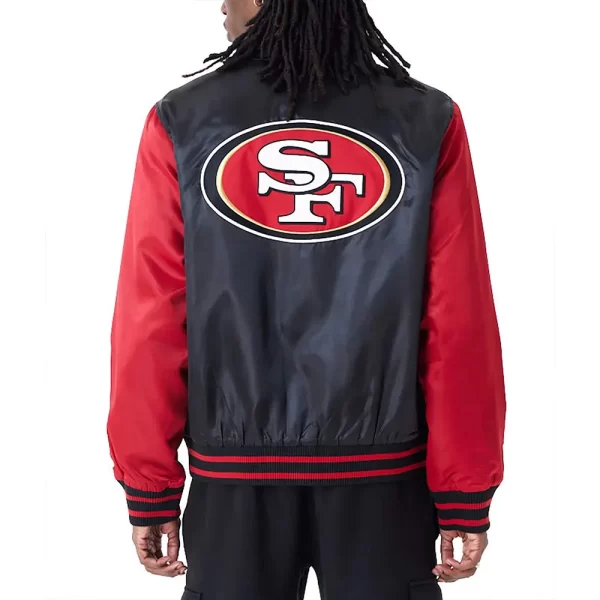 Black and Red San Francisco 49ers Applique Satin Bomber Jacket