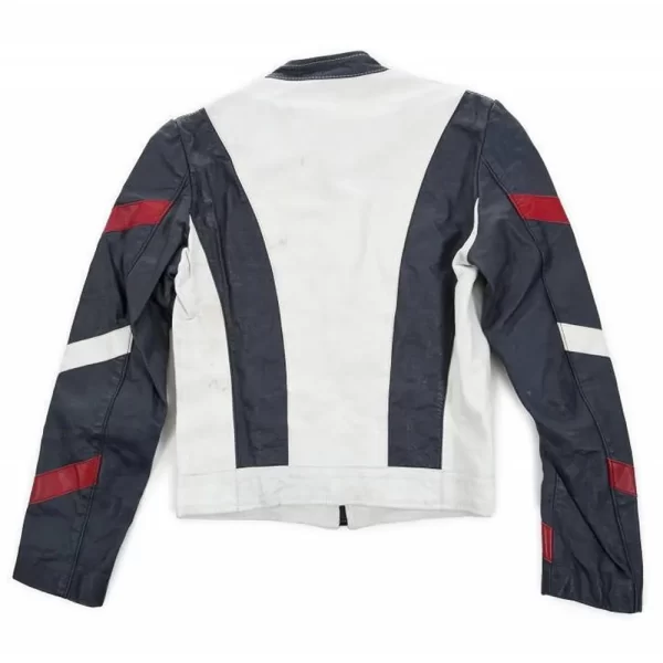 Bruce Lee Navy and White Full-Zip Striped Leather Jacket