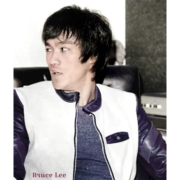 Bruce Lee Navy and White Leather Jacket