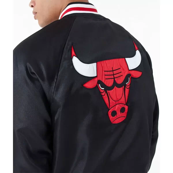 Chicago Bulls Applique Bomber Black Satin Jackets