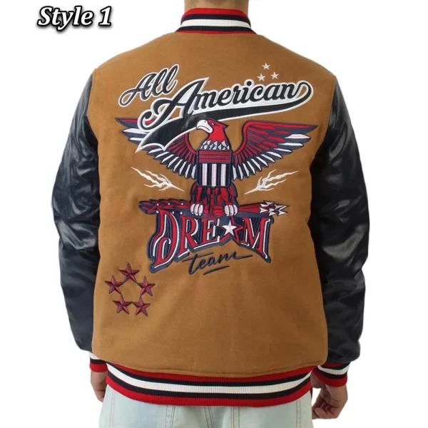 Dream Team Superstar All American Full-Snap Wool Leather Varsity Jacket