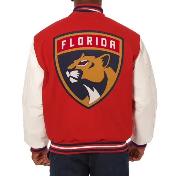 Florida Panthers Varsity Red and White Wool Leather Jacket