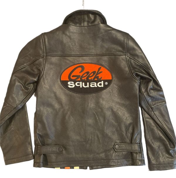 Geek Squad 5 Year Anniversary Black Striped Leather Motorcycle Jacket