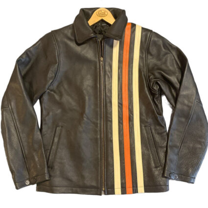 Geek Squad 5 Year Anniversary Striped Leather Black Motorcycle Jacket