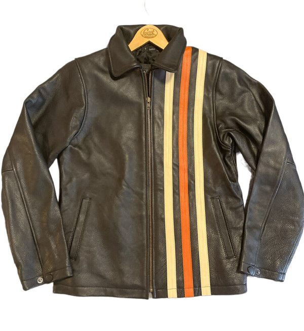 Geek Squad 5 Year Anniversary Striped Leather Black Motorcycle Jacket