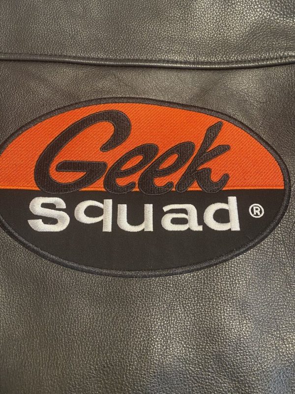 Geek Squad 5 Year Anniversary Striped Leather Motorcycle Jacket