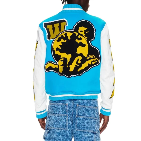 Giacca Con Logo E Applicazioni Light Blue & White Wool Varsity Jacket