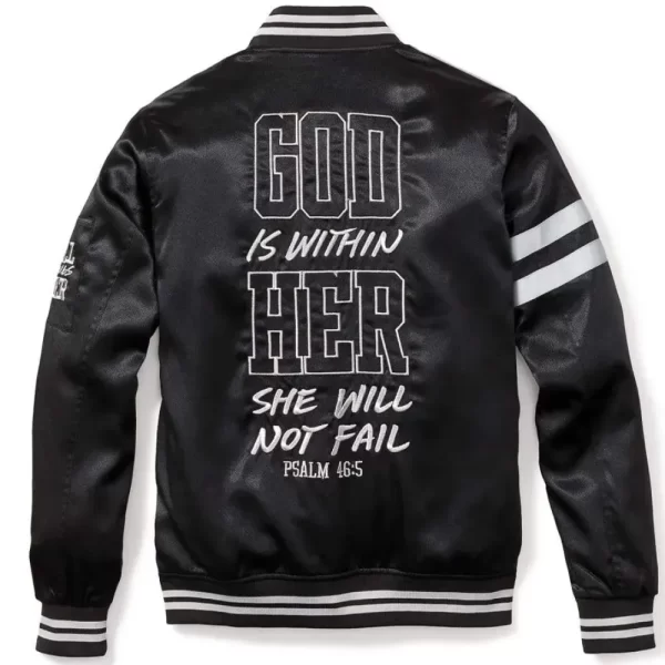 God Is Within Her Satin Black Jacket