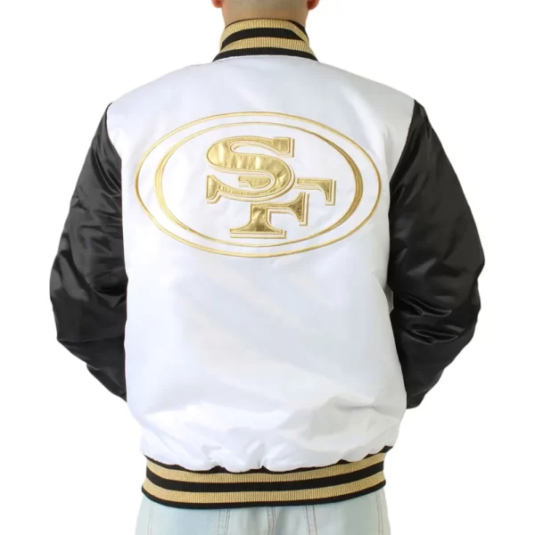 Gold Patches San Francisco 49ers Black & White Varsity Satin Jacket