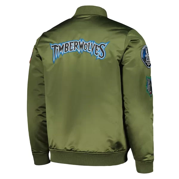 Green Minnesota Timberwolves Hardwood Classics Bomber Retro Satin Jacket