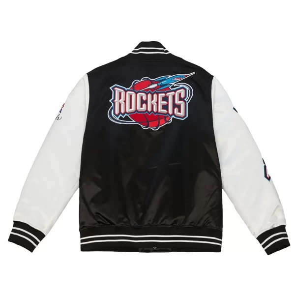 Houston Rockets Team Origins Black & White Varsity Satin Jacket