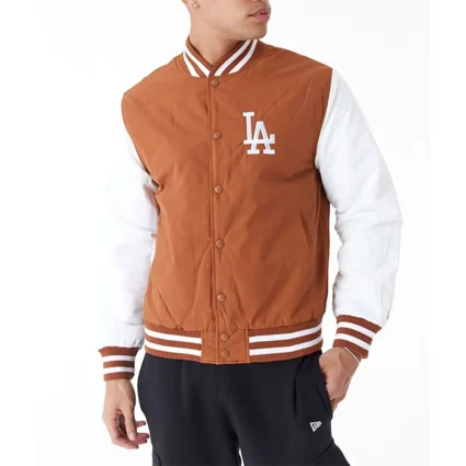 LA Dodgers Wordmark Brown Bomber Varsity Jacket