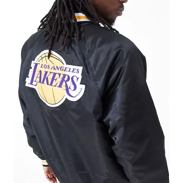 LA Lakers Applique Bomber Black Satin Jackets