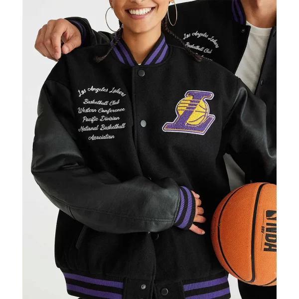 LA Lakers Basketball Black Wool Varsity Jacket