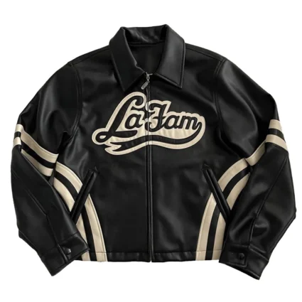 La Fam Retro Varsity Black Leather Jacket