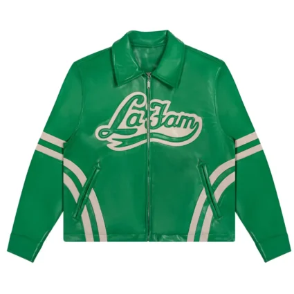 La Fam Retro Varsity Green Leather Jacket