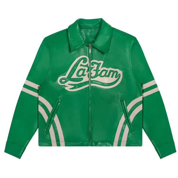 La Fam Retro Varsity Green Leather Jacket