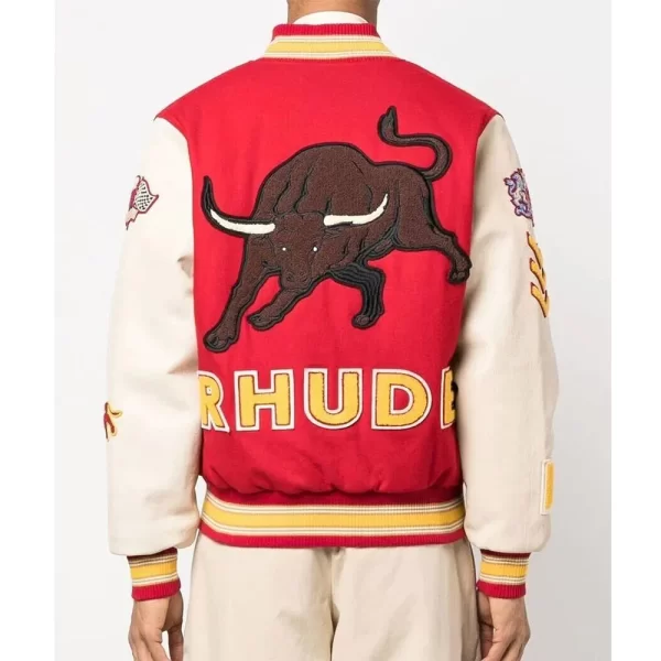 Market Rhude Bull Red and White Wool Varsity Jacket