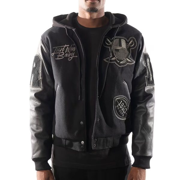 Men's-Las-Vegas-Raiders-x-The-Wild-Collective-Black-Varsity-Full-Snap-Jacket