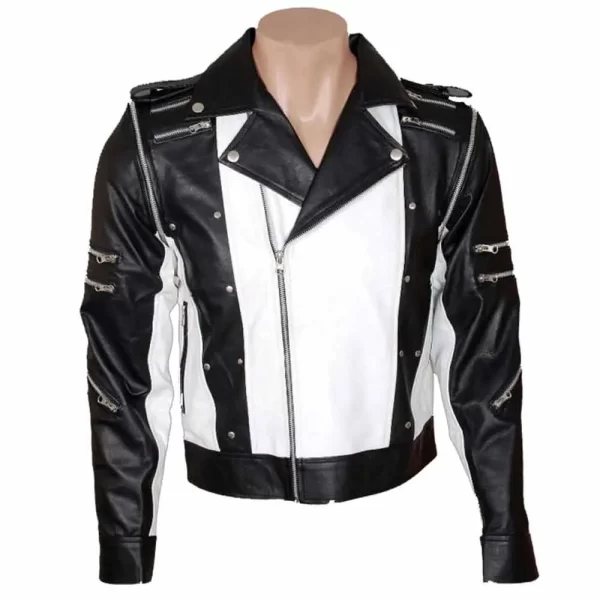 Michael Jackson Pepsi Zipper Black & White Leather Jacket