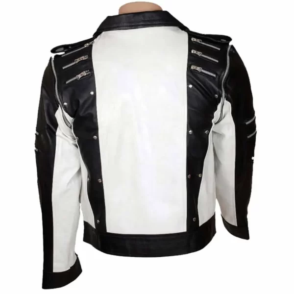 Michael Jackson Pepsi Zipper and Studded Black & White Leather Jacket