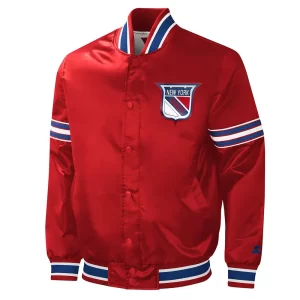 NY Rangers Slider Red Varsity Satin Jacket