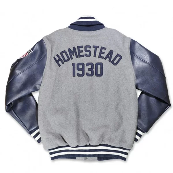 Navy and Gray Homestead Grays Wool Leather Varsity Jacket