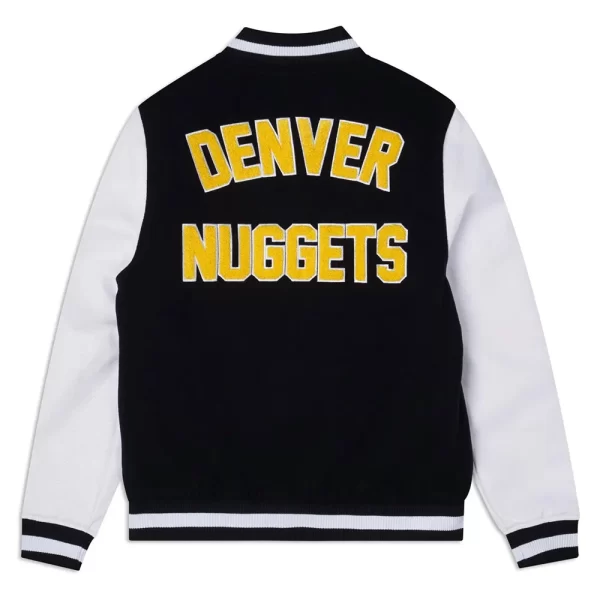 Navy and White Denver Nuggets Wool Leather Varsity Jacket
