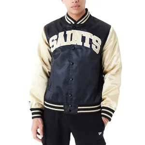 New Orleans Saints Applique Black Satin Jacket