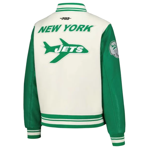 New York Jets Cream and Green Wool Varsity Jacket