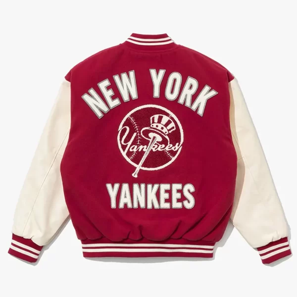 New York Yankees Dark Red Wool Leather Varsity Jacket