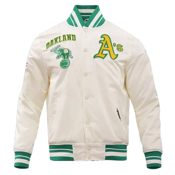 Oakland Athletics Retro Classic Rib White Satin Jacket