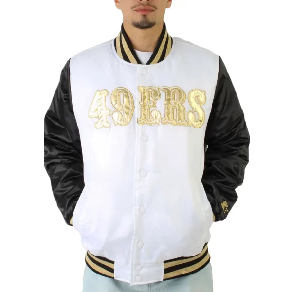 San Francisco 49ers Gold Patches Black & White Satin Jacket