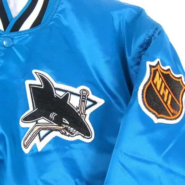 San Jose Sharks 90’s Blue Satin Bomber Jacket