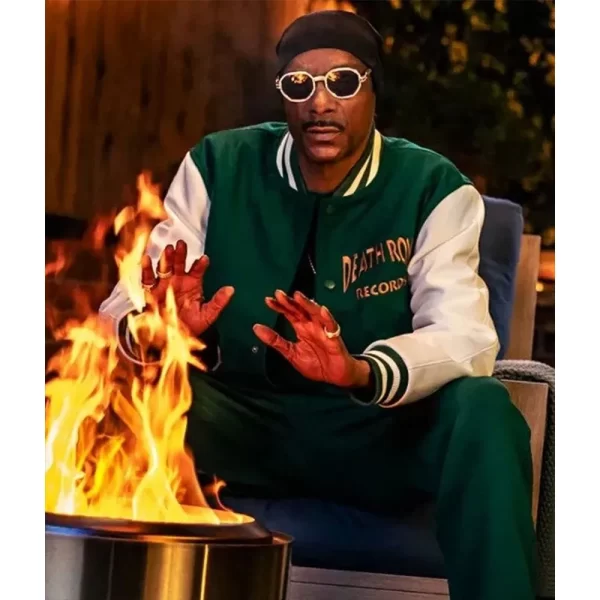 Snoop Dogg Death Row Records Green and White Varsity Wool Leather Jacket