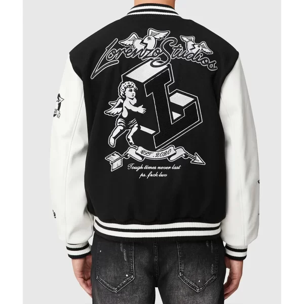 Tough Fxck Love Black & White Wool Leather Varsity Jacket