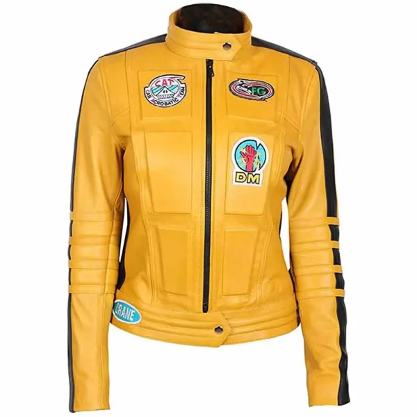 Uma Thurman Kill Bill Yellow Leather Zip Jacket