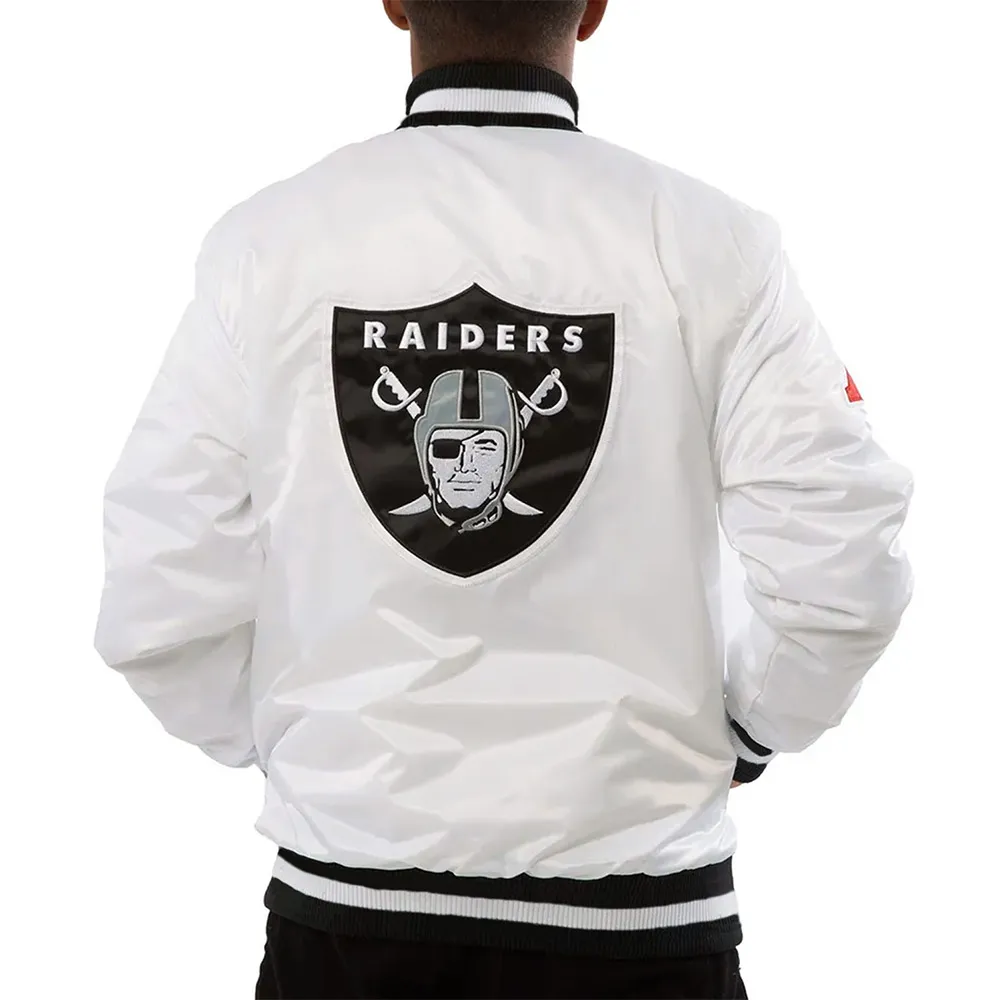 White Las Vegas Raiders Mark Davis Full-Snap Satin Jacket