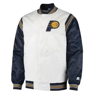 White & Navy Indiana Pacers Renegade Varsity Satin Jacket