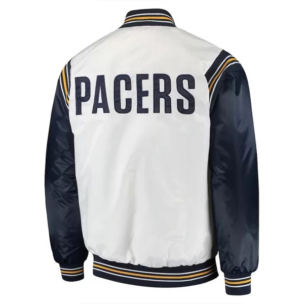 White and Navy Renegade Indiana Pacers Full-Snap Varsity Satin Jacket