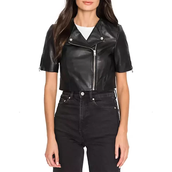 Women’s Black Short Sleeve Kirsi Leather Jacket