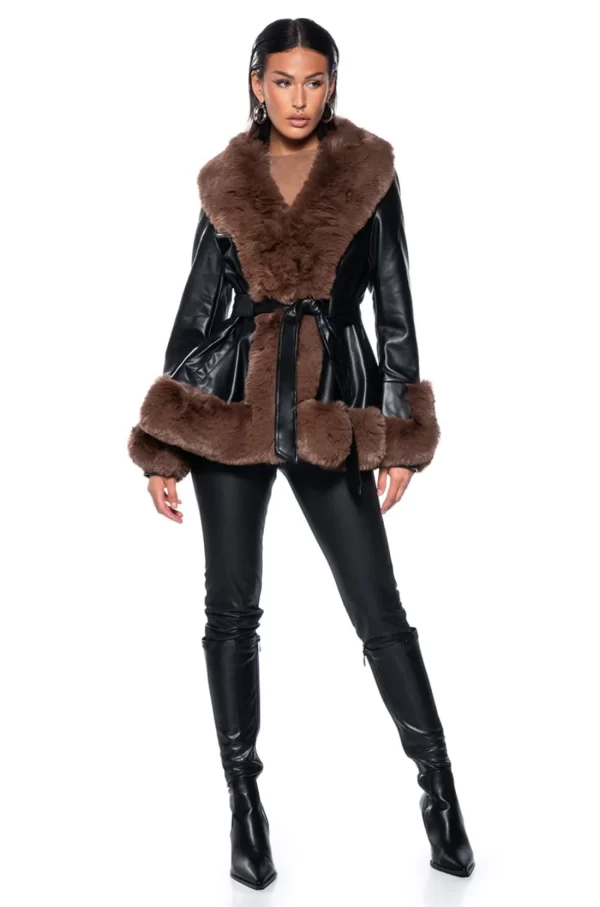 Women's Premium Faux Fur & Leather Parka Jacket